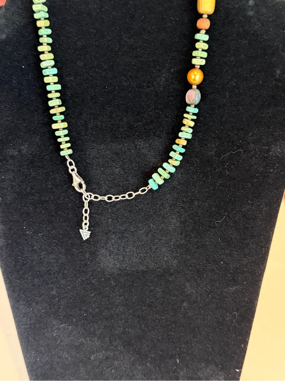 Vintage Silpada Turquoise & Amber Bead Necklace with Silver Teardrop Pendant - Picture 2 of 2